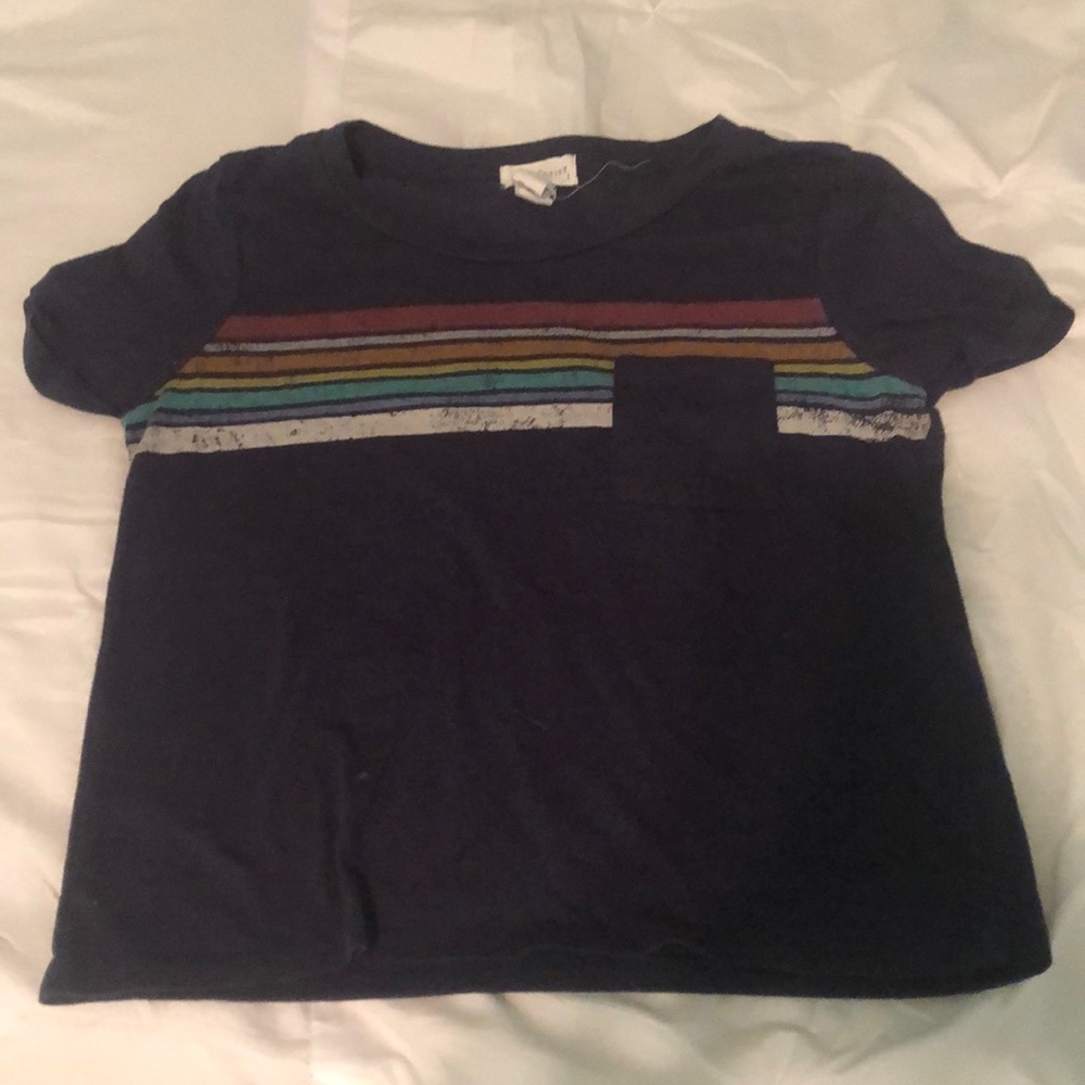 A full tilt navy blue shirt with strips by chest.